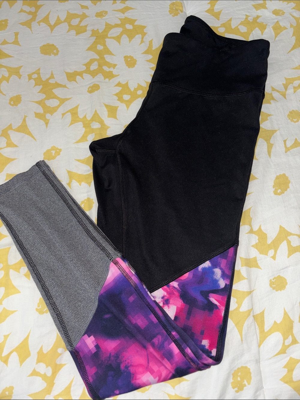 Champion Athletic Black Leggings with Purple and Pink Patterned Panels